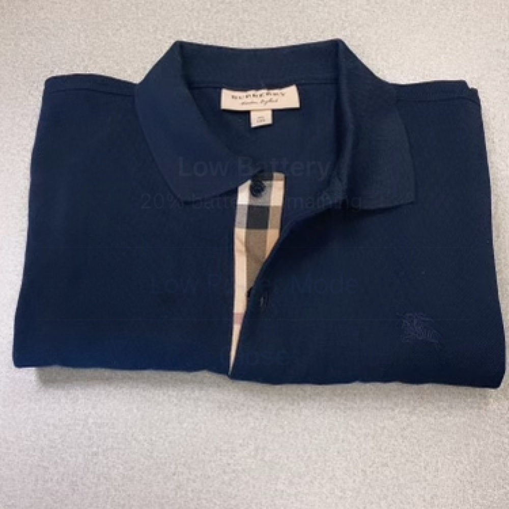 Burberry Navy Logo Plaid Polo